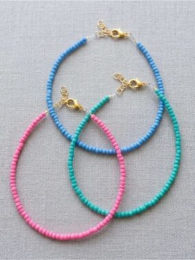 Gold-Accent Pink, Blue & Turquoise Beaded Adjustable Ankle Bracelet Set of 3